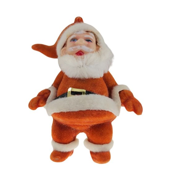 Vintage Flocked Blow Mold Santa Christmas Tree Ornament Rosy Cheeks MCM - Picture 1 of 7